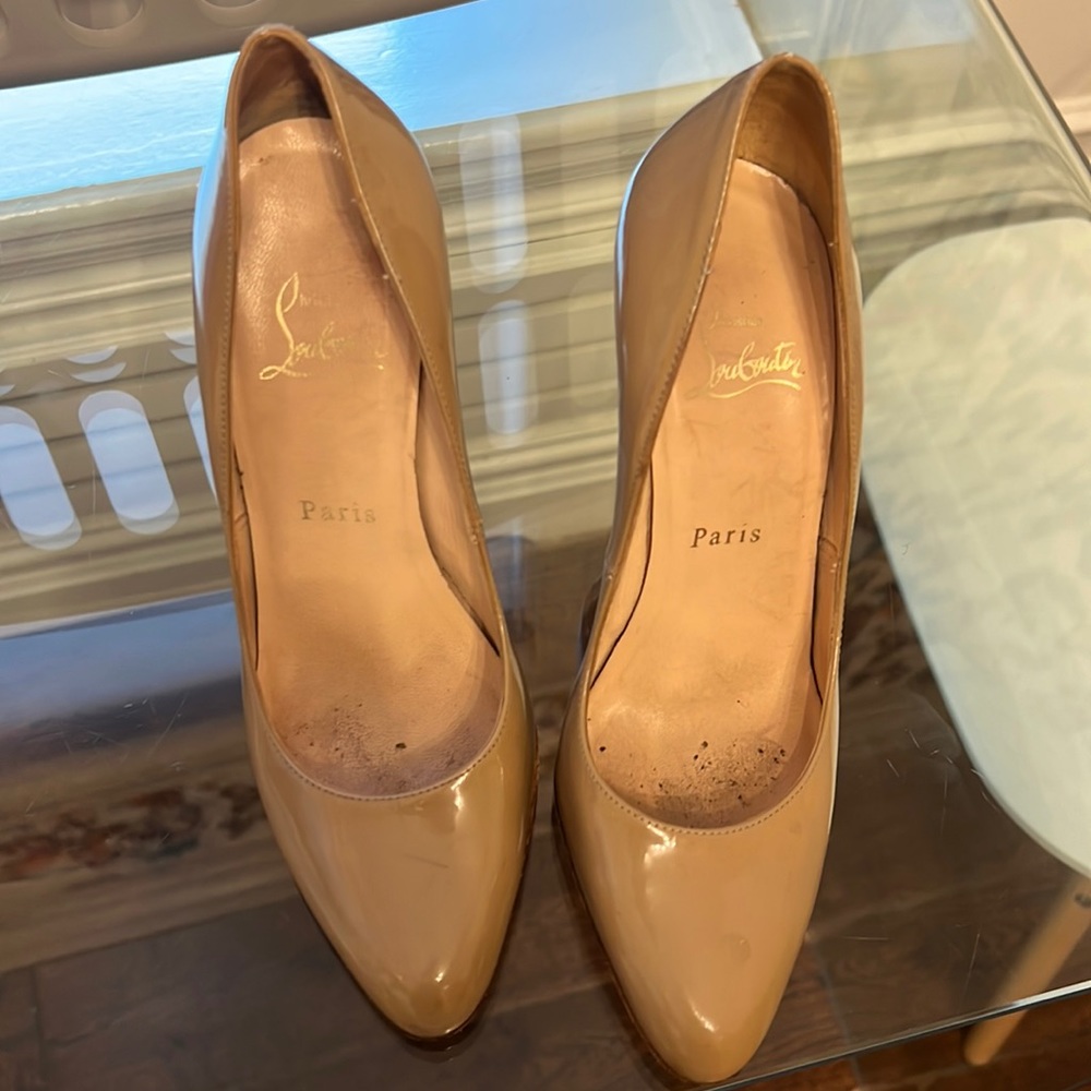 Louboutin heels nude patent leather